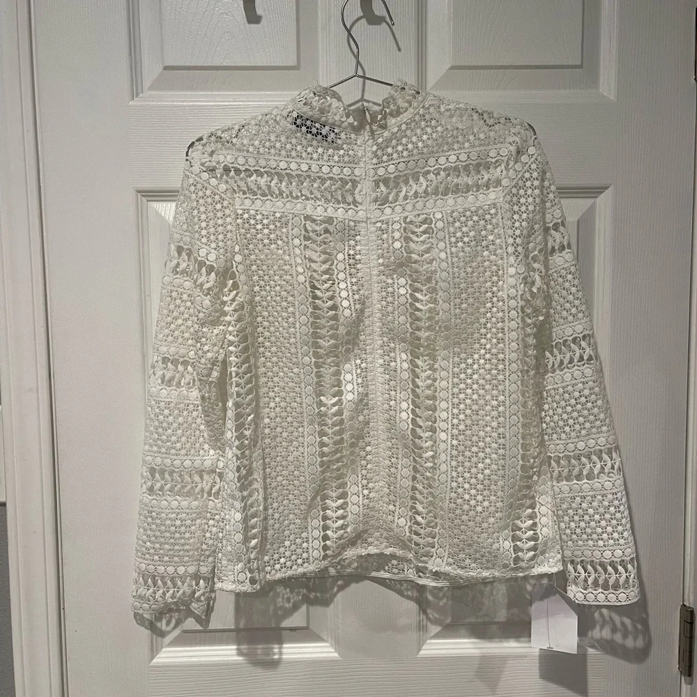 Self Portrait Crochet Lace Panel Long Sleeve Blouse - Picture 7 of 7